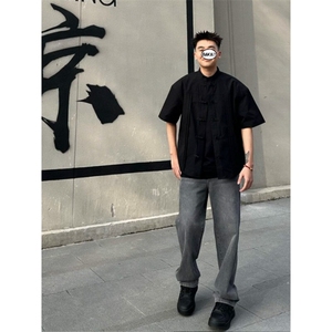 现货新中式 唐装一字扣短袖T 中 风五分袖男上衣CS17-P48图片
