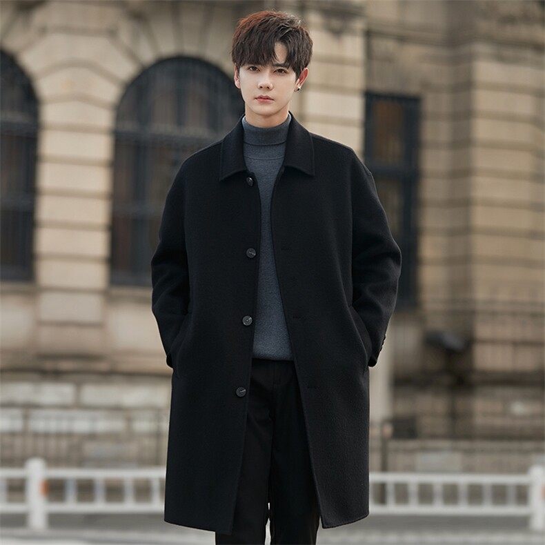 羊毛双面呢大衣羊毛简约大衣秋冬中长款毛呢风衣C717-P445，男装风衣，电商A355（原A415）