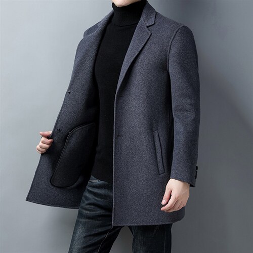 Z3358秋冬2023年男士毛呢大衣羊毛呢子双面尼中长款风衣P360,男装毛呢大衣,电商B360