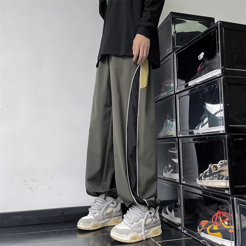 港风秋款男裤条纹拼色抽绳束脚冲锋裤休闲长裤h0125P40,男装休闲裤,星座1013-1