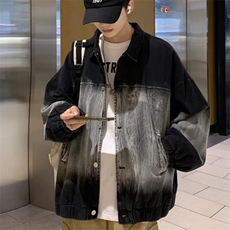 港风复古渐变色牛仔夹克男潮流上衣服春秋季潮牌休闲外套，男装工装外套，星座1210-1