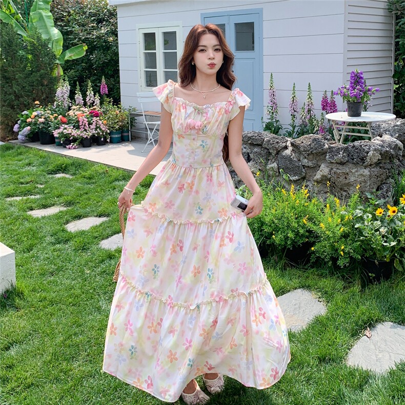 【夏日度假风】温柔甜美显瘦法式碎花连衣长裙A229-1-P125-k185,女装连衣裙,2D148