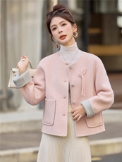 双面羊绒大衣女小个子2025年新款高级感短款秋冬季韩系羊毛呢外套，女装毛呢外套，韩宇舍