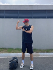美式复古背心健身显肌肉无袖t恤纯棉重磅小领口坎肩运动汗衫，男装T恤，星座310A-4