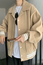 百搭潮牌棒球服复古翻领宽松纯色夹克外套JK702-常规P105加棉P115，男装夹克，电商B289