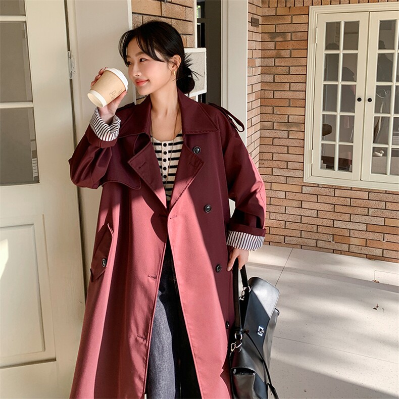 【现货】法式经典复古拼色红色风衣088-7701P145K198,女装风衣,2C088