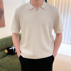 春夏款男生纯色冰丝polo针织衫凉爽透气翻领短袖B3005-P55，男装Polo衫，星座1012-1