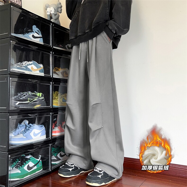 新款华棉重磅380g铆钉拼接加绒银狐绒卫裤男K5941J加绒-特P43控85，男装休闲裤，电商A001-1