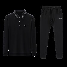 2023春秋季新款翻领长袖T恤上衣男套装中青年商务休闲男装两件套，男装休闲套装，电商B212（原钱塘6029）