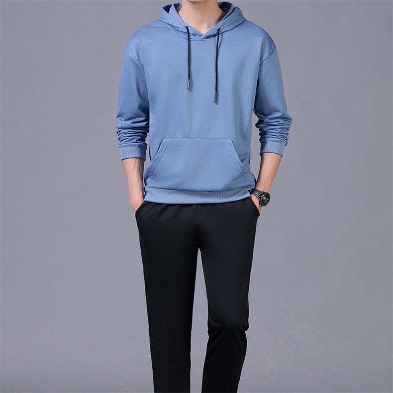 卫衣男春秋季衣服纯色连帽长袖运动套装男士春装宽松上衣套头男装，男装休闲套装，电商B212（原钱塘6029）