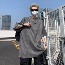 高街解构反光条宽松短袖t恤男生夏季潮牌上衣1001-1-TL575-P35，男装T恤，星座1001-1