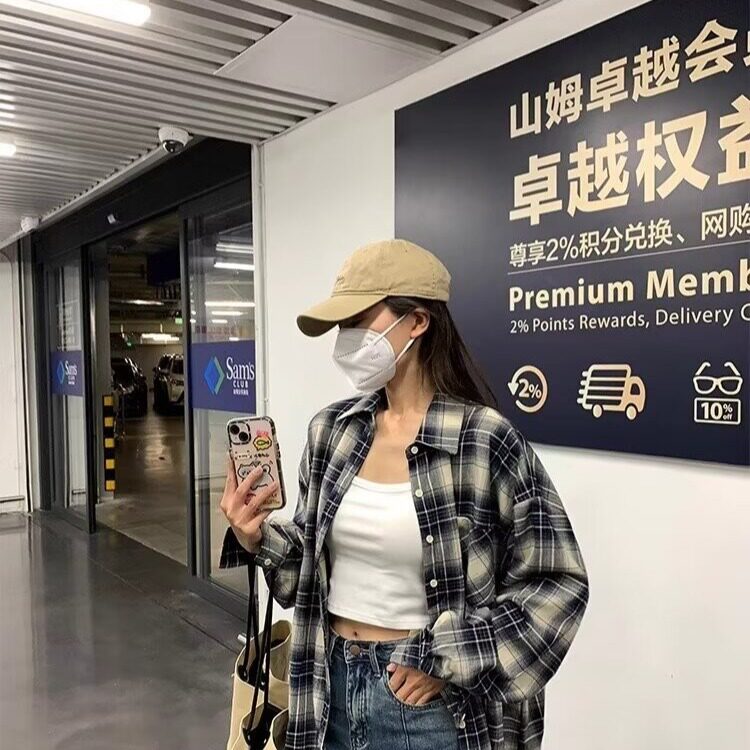 复古格子衬衫外套女2026春夏新款韩版设计感宽松休闲衬衣百搭,男装衬衫,星座218-1（原230）