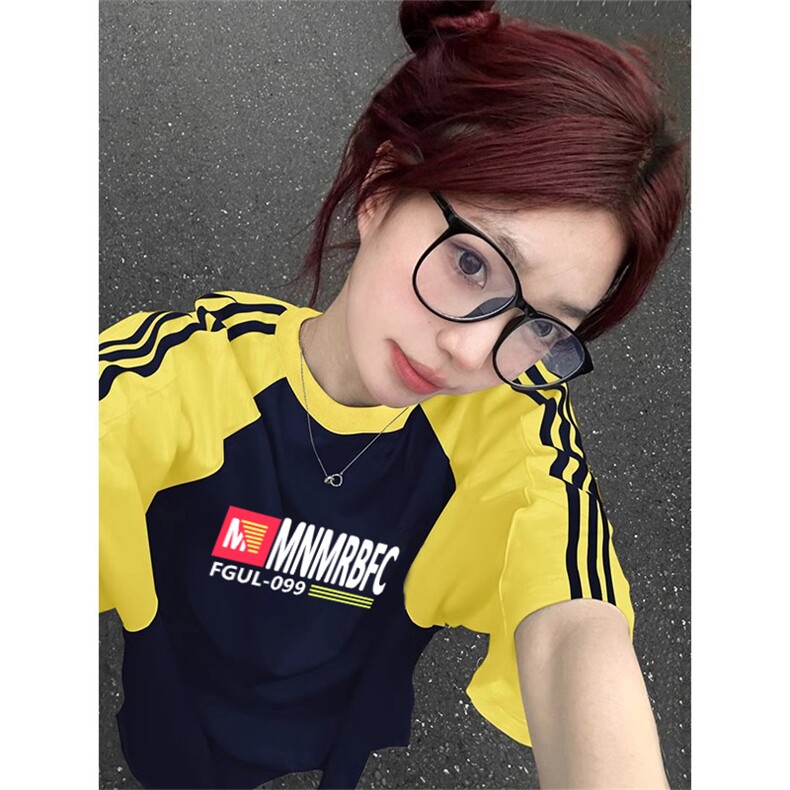夏季美式高街重磅纯棉三条杠织带插肩撞色男女短袖T恤CZ190-特P25,男装T恤,电商A486