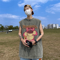 直播品质重磅纯棉220克美式印花宽松背心男女无袖t恤潮BX301P35，男装T恤，电商A486