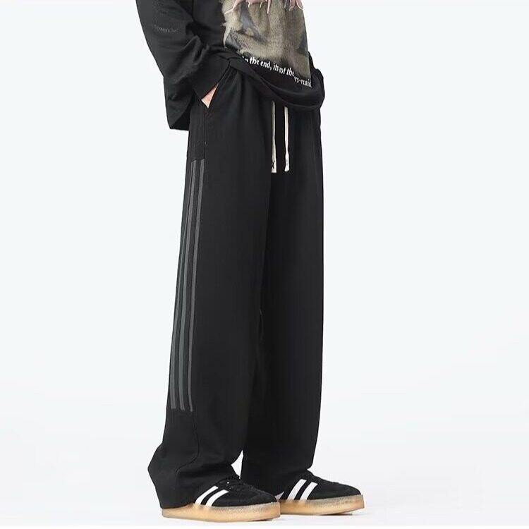 美式条纹直筒黑色休闲裤男士阔腿百搭潮流长裤K20012-310B-1-P36，男装休闲裤，星座310B-1