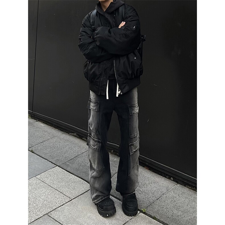 B221美式ins高街重工艺宽松做旧工装牛仔裤子LK23143-P80控108,男装牛仔裤,电商B221