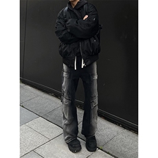 B221美式ins高街重工艺宽松做旧工装牛仔裤子LK23143-P80控108，男装牛仔裤，电商B221