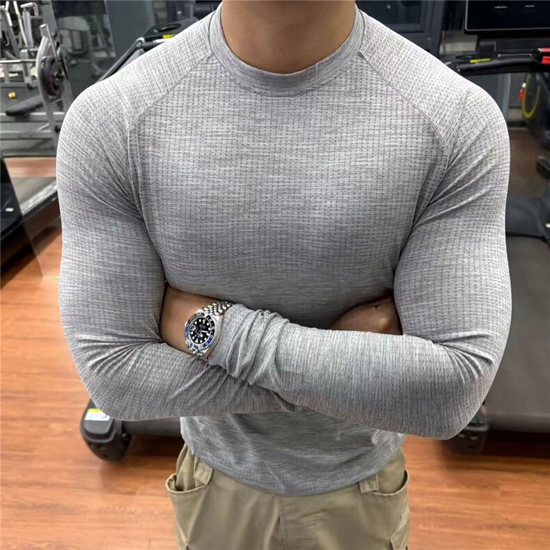 速干透气孔抗菌冰感凉皮运动长袖秋宽松圆领潮流t恤CT45P38，男装T恤，电商D256