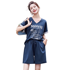 休闲运动套装女夏2025新款韩版宽松显瘦时尚印花短袖短裤两件套潮，女装套装/套裙，凯瑟曼