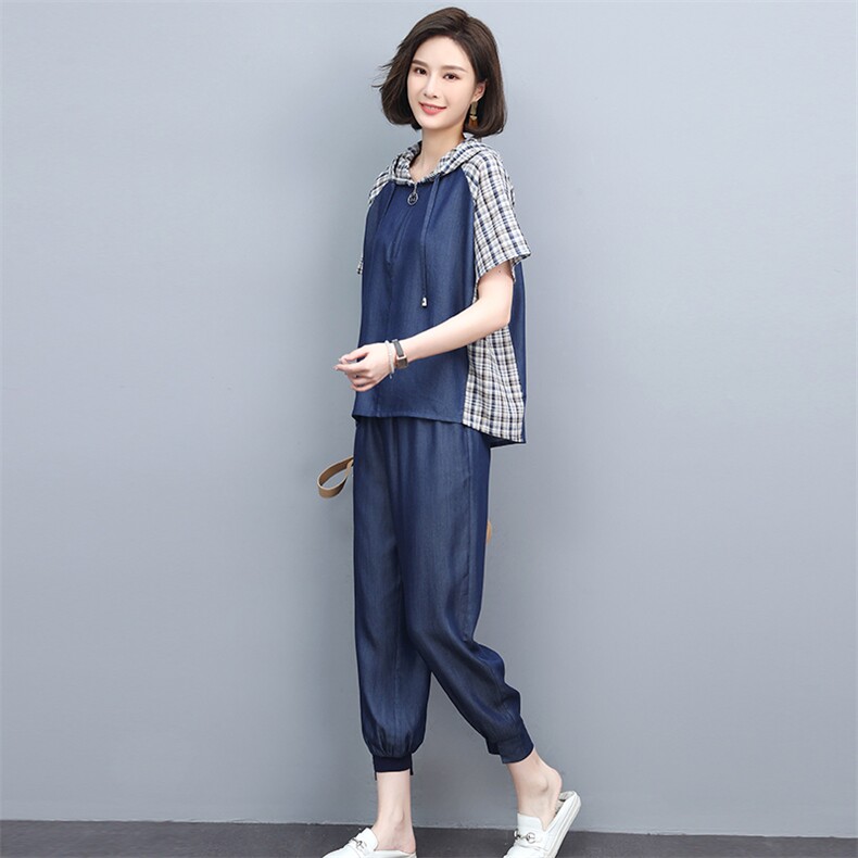 大码牛仔套装女2025夏季新款时尚洋气减龄休闲天丝中年妈妈两件套,女装套装/套裙,忆绮罗
