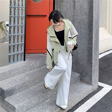 2C030-9068-P145-K198小清新的港风牛油果绿拼色大帽檐外套，女装短外套，2C030