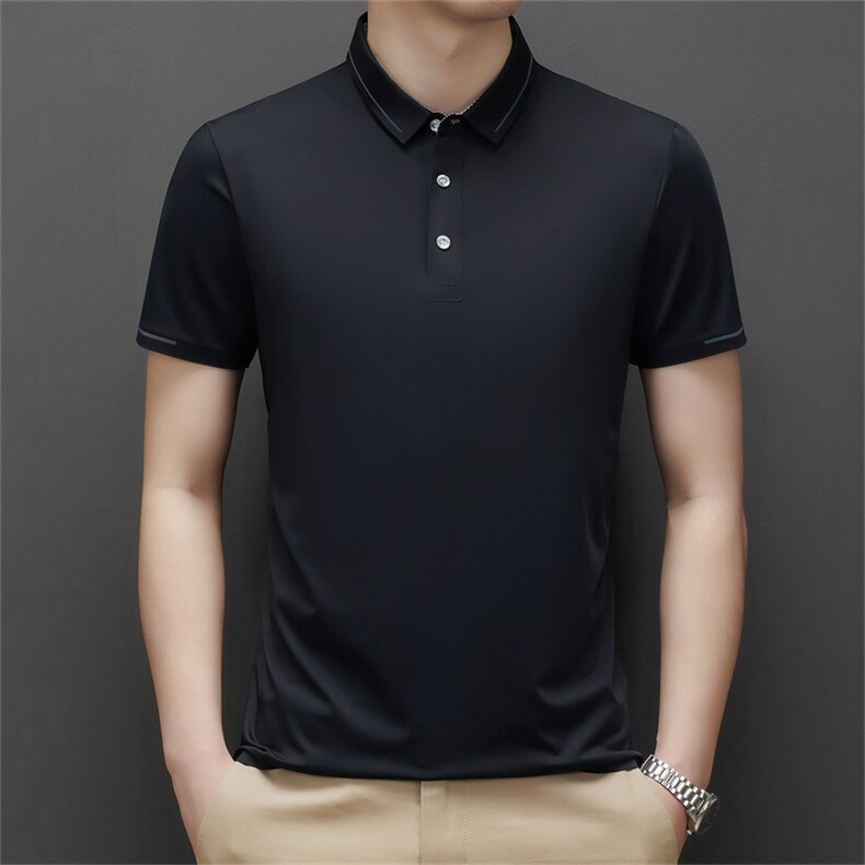 英伦风~纯色高弹冰丝翻领无痕T恤男士短袖POLO衫 MJ203-P70图片