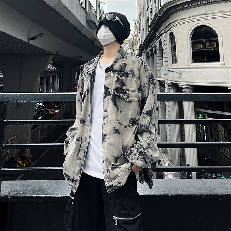 现货5千件男女美式牛仔外套春秋扎染破坏牛仔衣高街夹克NT521P75,男装工装外套,星座301D-2(原星座1004-1）