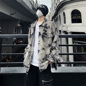 现货5千件男女美式牛仔外套春秋扎染破坏牛仔衣高街夹克NT521P75