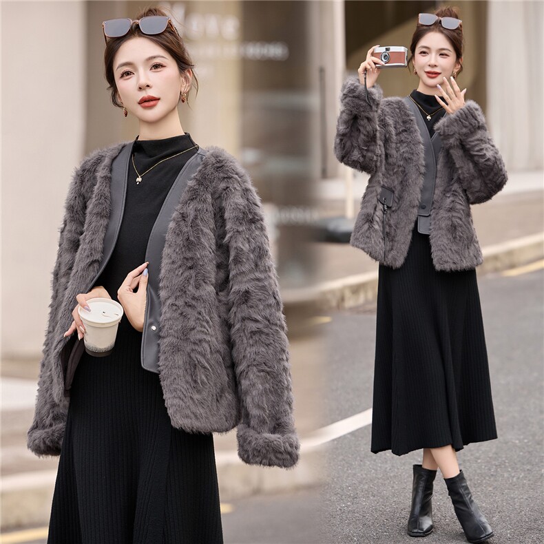2025年冬季新款现货皮毛拼接时尚潮流皮草外套，女装皮草，臻衣坊