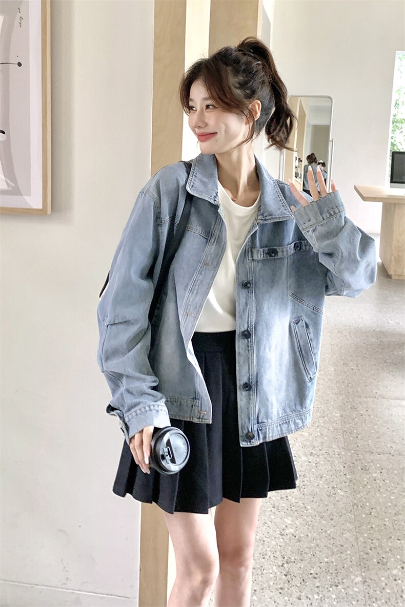 春季新款牛仔外套女宽松显瘦时尚百搭短款上衣,女装短外套,秋水欣儿