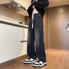 复古蓝牛仔裤男秋季潮牌痞帅直筒裤美式高街微喇裤子S221/P48，男装牛仔裤，星座506