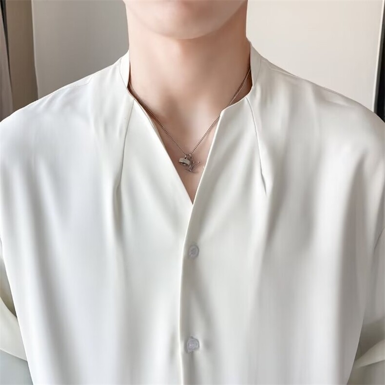 秋款男V领衬衫韩版休闲单排扣宽松衬衣CS030P38,男装衬衫,星座1013-1