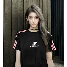 抖音得物品质二开240克宽松纯棉美式潮牌印花三条杠中性风短袖T恤，男装T恤，电商A486