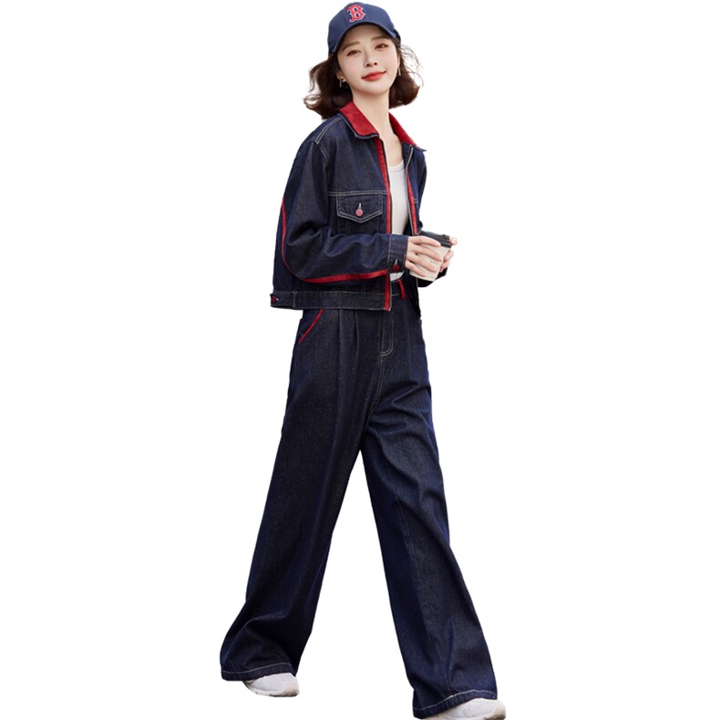 （现货）2026春秋新高端欧货时尚洋气气质牛仔阔腿裤套装两件套,女装套装/套裙,印象茜
