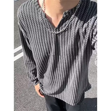 QC3273-P34秋季肌理感小V领长袖t恤男款轻薄美式慵懒风卫衣，男装T恤，电商B323A