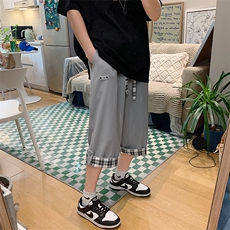 华夫格七分裤男学生大码休闲宽松短裤直筒夏季休闲裤k27309B-3，男装牛仔裤，星座310B-1