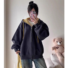 抖音得物二开美式高街重磅结构双层撞色连帽卫衣开衫外套W116，男装卫衣，电商A486