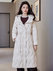 抽绳收腰羽绒服女韩版宽松休闲冬季外套显瘦简约菱格连帽棉服图片