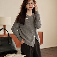 秋冬季羊绒休闲简约时尚百搭桃心拉链12针单股元宝针开衫，女装羊绒衫，绒知纯羊绒