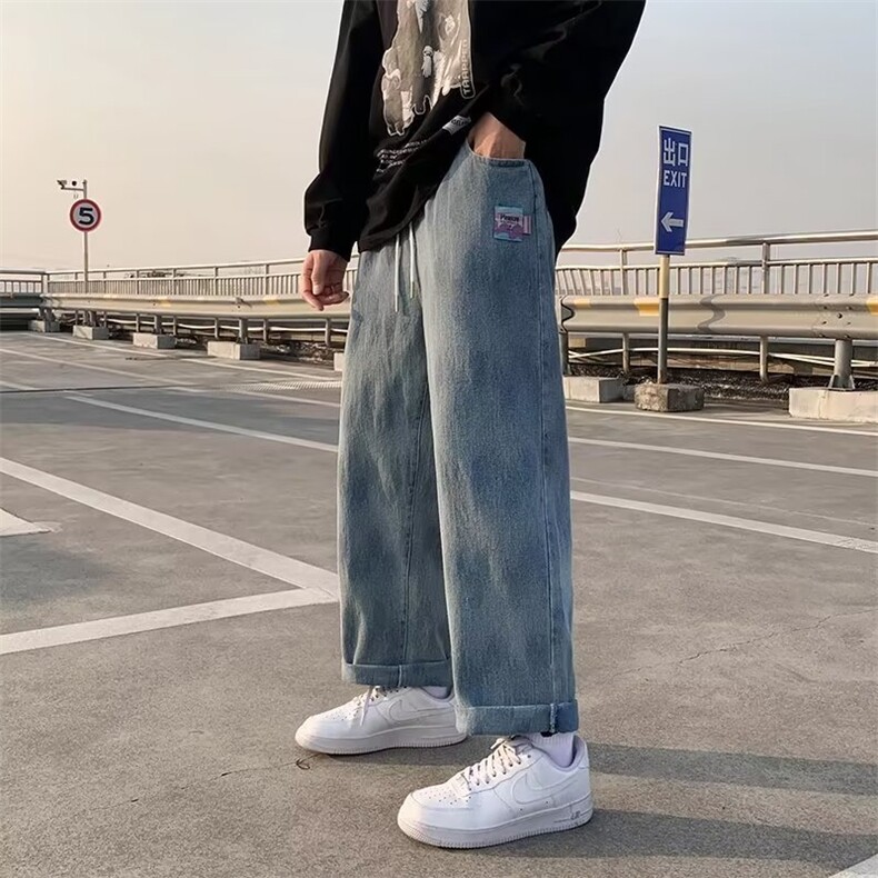 系带扎染贴标直筒裤美式hiphop裤子ins潮牌炸街牛仔裤RK712-P37图片