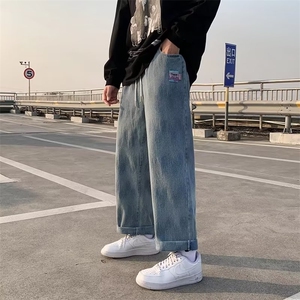 系带扎染贴标直筒裤美式hiphop裤子ins潮牌炸街牛仔裤RK712-P37