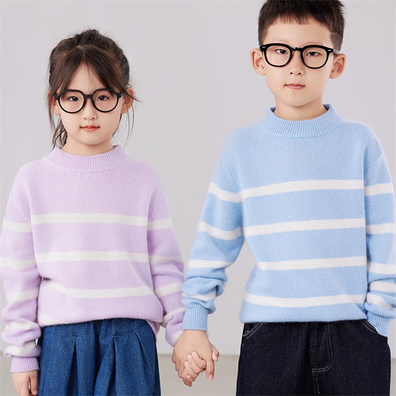 秋冬季新款舒适时尚百搭半高领条纹儿童针织衫，童装儿童针织衫，质第童装店
