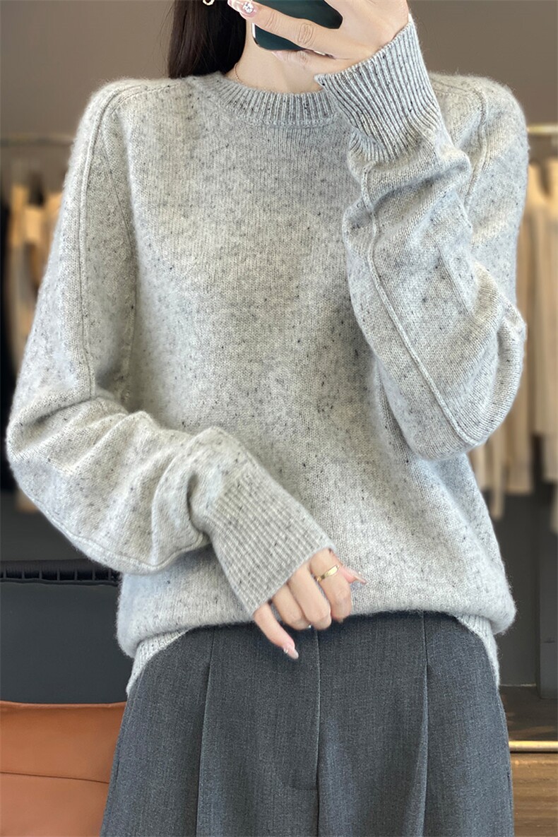 秋冬季羊毛休闲气质通勤袖子竖条简约百搭羊毛衫,女装羊毛衫,鸿陌羊绒