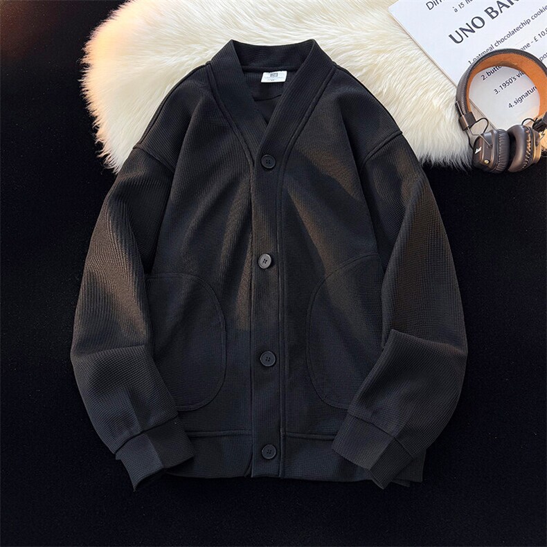 8XL-M春季开衫V领卫衣男港风日系慵懒风痞帅长袖上衣服外套KS001图片