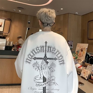 350g潮牌圆领宽松情侣长袖打底衫上衣服束口T恤卫衣5064-P38网图图片