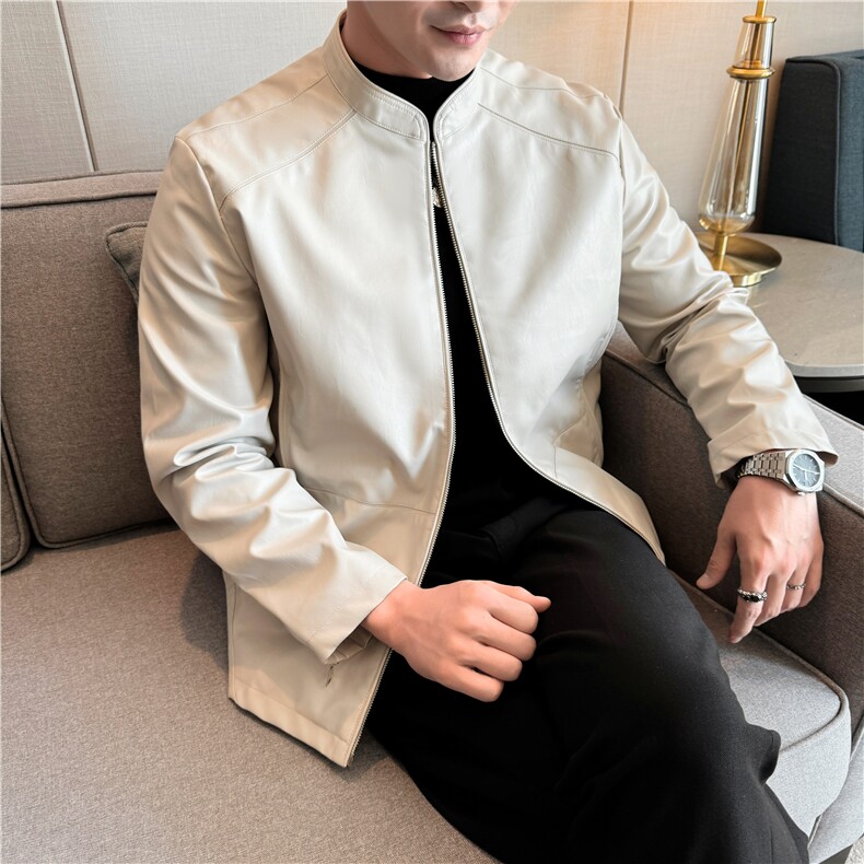 秋季立领皮夹克男士休闲机车皮衣外套潮宽松A266-PY005-P85控138图片
