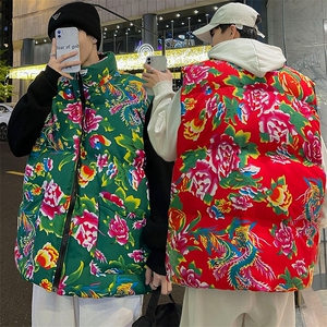 M3风东北大花棉马甲外套大码宽松秋冬汉服外衣坎肩背心演出服图片