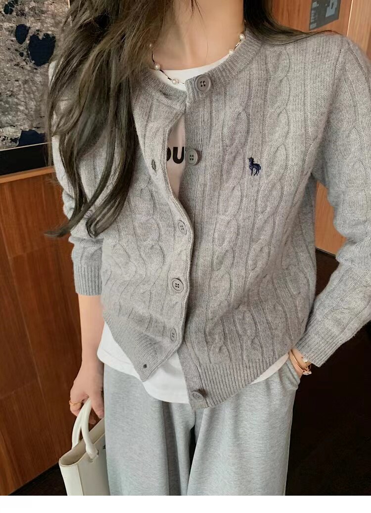 开衫女秋冬加厚麻花毛衣针织外套百搭宽松时尚,针织衫/毛衣,半城羊绒