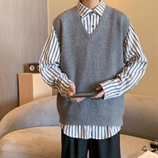 M3109-P68秋冬港风针织衫毛衣男女情侣宽松外穿无袖马甲背心控78，男装背心/马甲，电商A009A（原A058A）