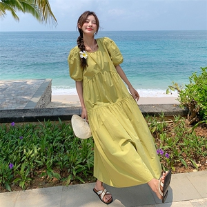 法式甜美减龄茶歇泡泡袖连衣裙女2025夏季新款韩版宽松显瘦长裙子图片